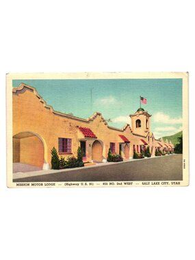 Mission Motor Lodge Postcard Salt Lake City Utah Highway US 91 855 N 2nd West
